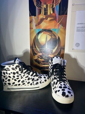 Marc By Marc Jacobs Black and White Spot Fur High-Top Sneakers | No Box